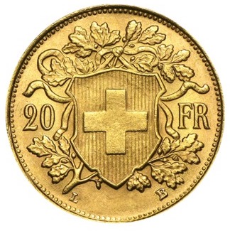 Vintage Switzerland Vrenelli 20 Francs Gold Coin Minted from 1897 to 1949