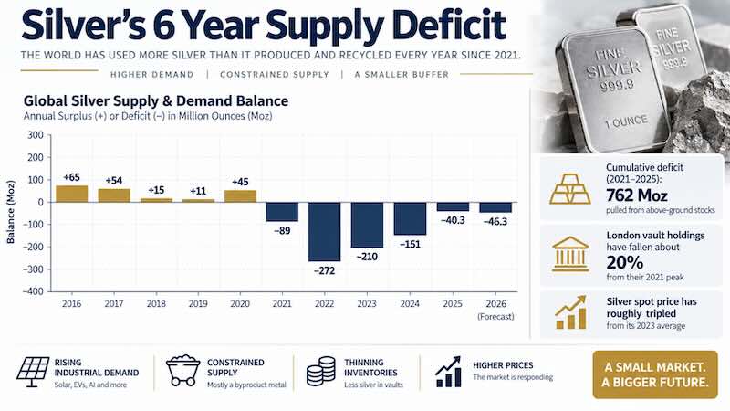 Silver's 6 year supply deficit graph explainer